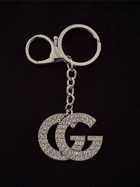 Crystal Double-G Keychain Bag Charm in Silver